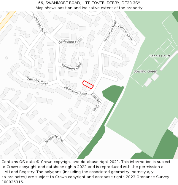 66, SWANMORE ROAD, LITTLEOVER, DERBY, DE23 3SY: Location map and indicative extent of plot