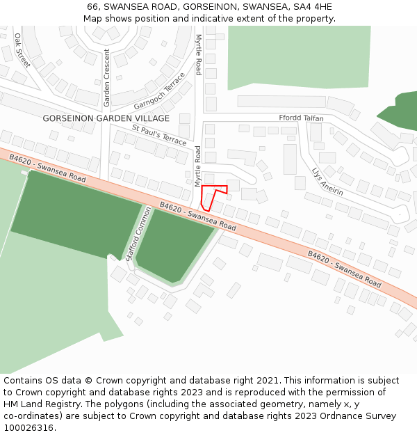 66, SWANSEA ROAD, GORSEINON, SWANSEA, SA4 4HE: Location map and indicative extent of plot