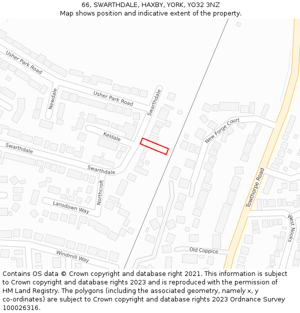 66, SWARTHDALE, HAXBY, YORK, YO32 3NZ: Location map and indicative extent of plot