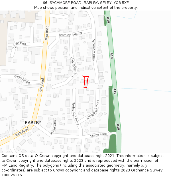 66, SYCAMORE ROAD, BARLBY, SELBY, YO8 5XE: Location map and indicative extent of plot