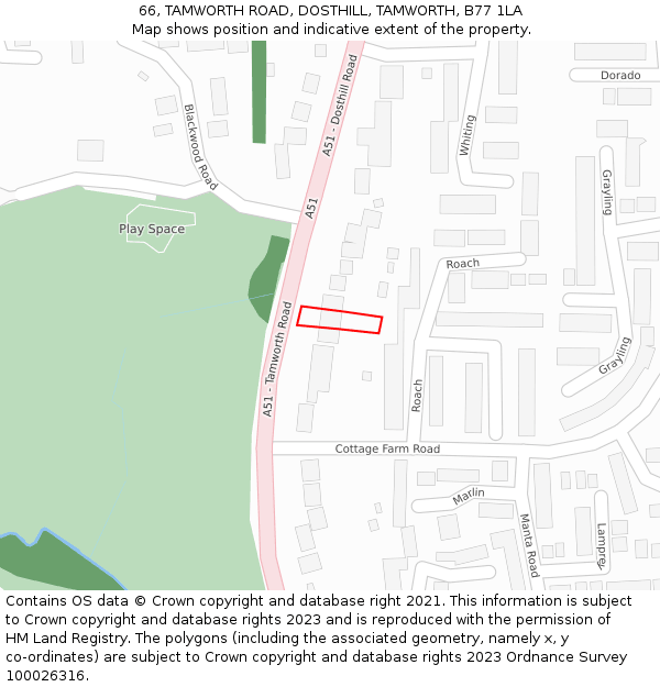 66, TAMWORTH ROAD, DOSTHILL, TAMWORTH, B77 1LA: Location map and indicative extent of plot