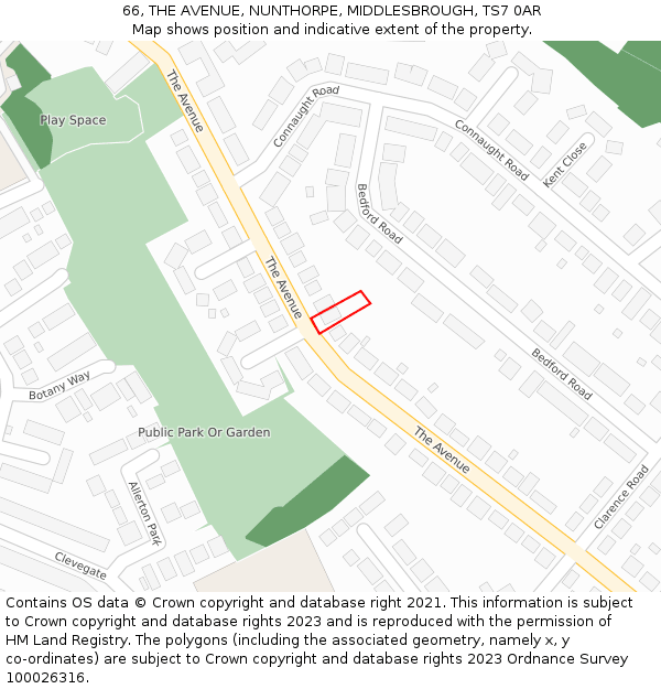66, THE AVENUE, NUNTHORPE, MIDDLESBROUGH, TS7 0AR: Location map and indicative extent of plot