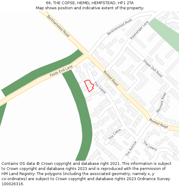 66, THE COPSE, HEMEL HEMPSTEAD, HP1 2TA: Location map and indicative extent of plot