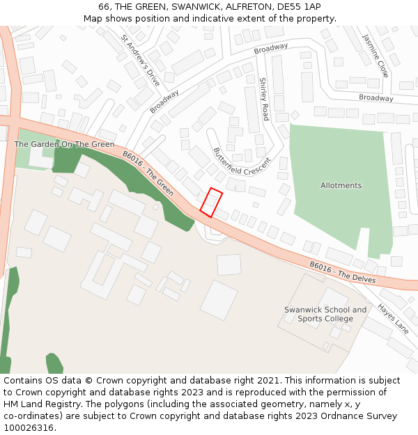 66, THE GREEN, SWANWICK, ALFRETON, DE55 1AP: Location map and indicative extent of plot