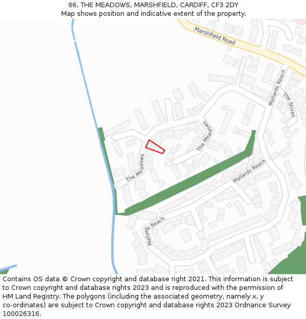 66, THE MEADOWS, MARSHFIELD, CARDIFF, CF3 2DY: Location map and indicative extent of plot