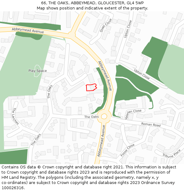 66, THE OAKS, ABBEYMEAD, GLOUCESTER, GL4 5WP: Location map and indicative extent of plot