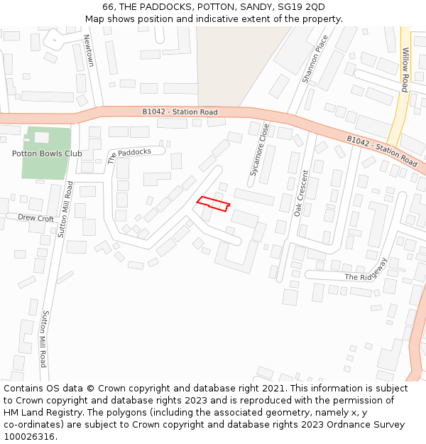 66, THE PADDOCKS, POTTON, SANDY, SG19 2QD: Location map and indicative extent of plot