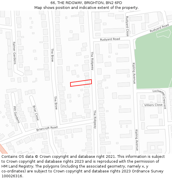 66, THE RIDGWAY, BRIGHTON, BN2 6PD: Location map and indicative extent of plot