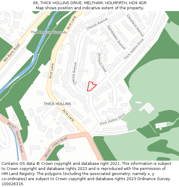 66, THICK HOLLINS DRIVE, MELTHAM, HOLMFIRTH, HD9 4DR: Location map and indicative extent of plot