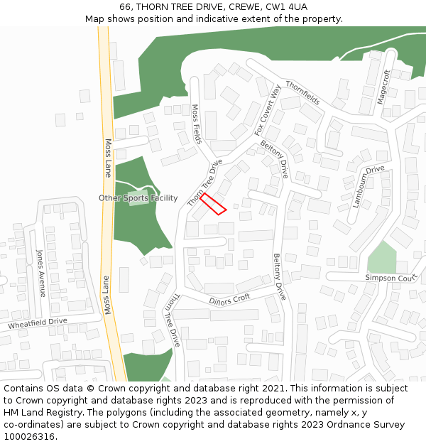 66, THORN TREE DRIVE, CREWE, CW1 4UA: Location map and indicative extent of plot