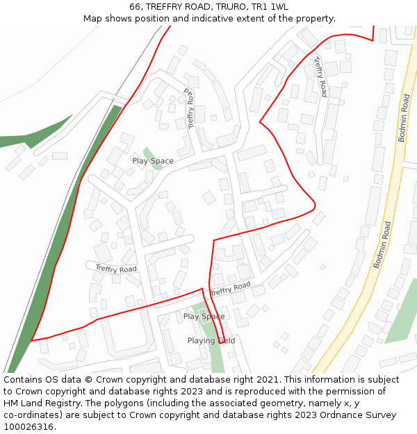 66, TREFFRY ROAD, TRURO, TR1 1WL: Location map and indicative extent of plot