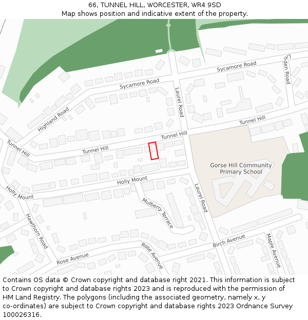 66, TUNNEL HILL, WORCESTER, WR4 9SD: Location map and indicative extent of plot