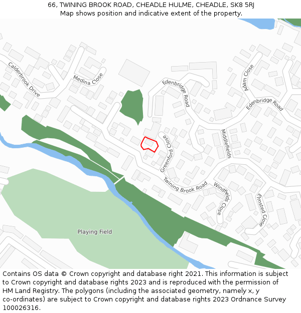 66, TWINING BROOK ROAD, CHEADLE HULME, CHEADLE, SK8 5RJ: Location map and indicative extent of plot