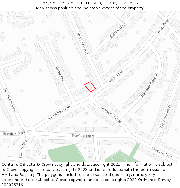 66, VALLEY ROAD, LITTLEOVER, DERBY, DE23 6HS: Location map and indicative extent of plot
