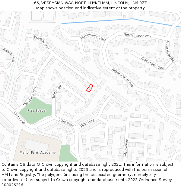 66, VESPASIAN WAY, NORTH HYKEHAM, LINCOLN, LN6 9ZB: Location map and indicative extent of plot