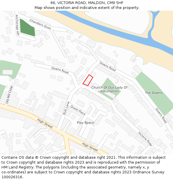 66, VICTORIA ROAD, MALDON, CM9 5HF: Location map and indicative extent of plot