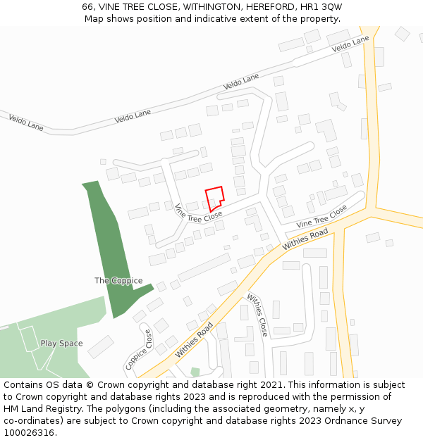 66, VINE TREE CLOSE, WITHINGTON, HEREFORD, HR1 3QW: Location map and indicative extent of plot