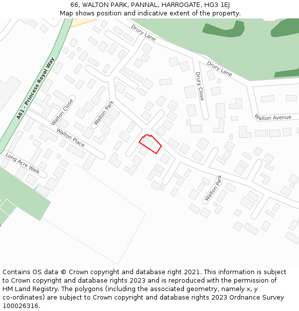 66, WALTON PARK, PANNAL, HARROGATE, HG3 1EJ: Location map and indicative extent of plot