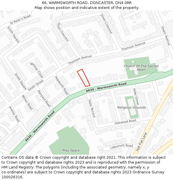 66, WARMSWORTH ROAD, DONCASTER, DN4 0RR: Location map and indicative extent of plot