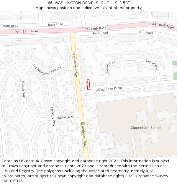 66, WASHINGTON DRIVE, SLOUGH, SL1 5RE: Location map and indicative extent of plot