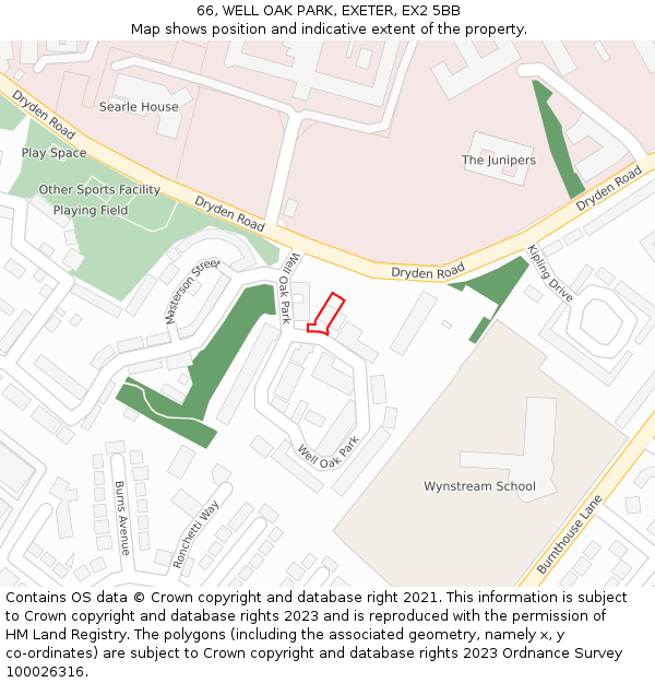 66, WELL OAK PARK, EXETER, EX2 5BB: Location map and indicative extent of plot