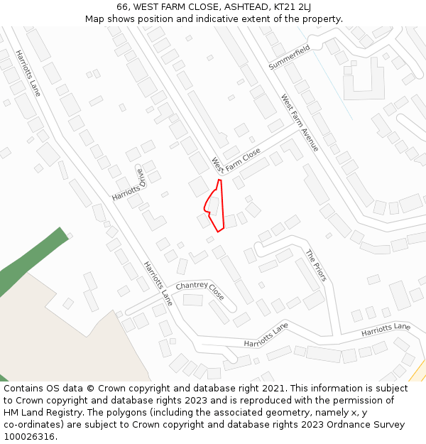 66, WEST FARM CLOSE, ASHTEAD, KT21 2LJ: Location map and indicative extent of plot