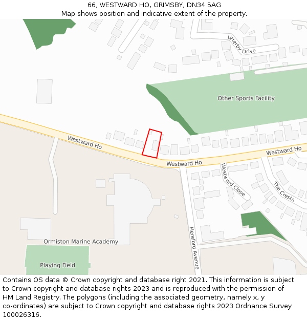 66, WESTWARD HO, GRIMSBY, DN34 5AG: Location map and indicative extent of plot