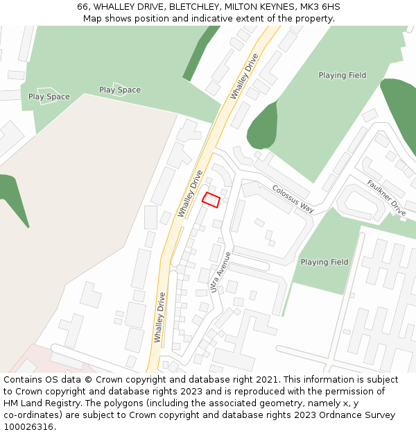 66, WHALLEY DRIVE, BLETCHLEY, MILTON KEYNES, MK3 6HS: Location map and indicative extent of plot