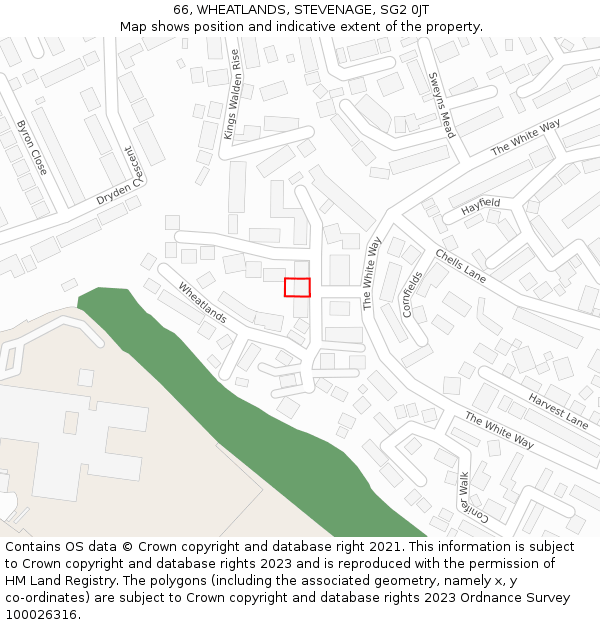 66, WHEATLANDS, STEVENAGE, SG2 0JT: Location map and indicative extent of plot