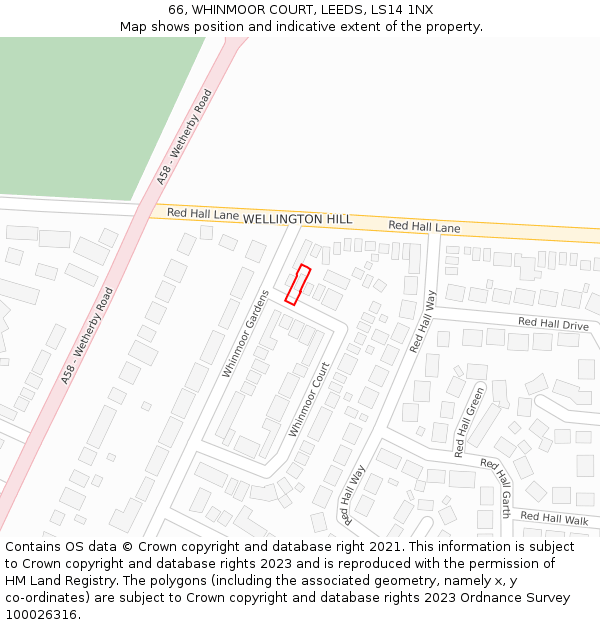 66, WHINMOOR COURT, LEEDS, LS14 1NX: Location map and indicative extent of plot