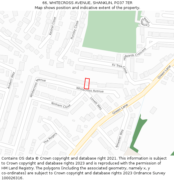 66, WHITECROSS AVENUE, SHANKLIN, PO37 7ER: Location map and indicative extent of plot