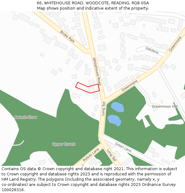 66, WHITEHOUSE ROAD, WOODCOTE, READING, RG8 0SA: Location map and indicative extent of plot