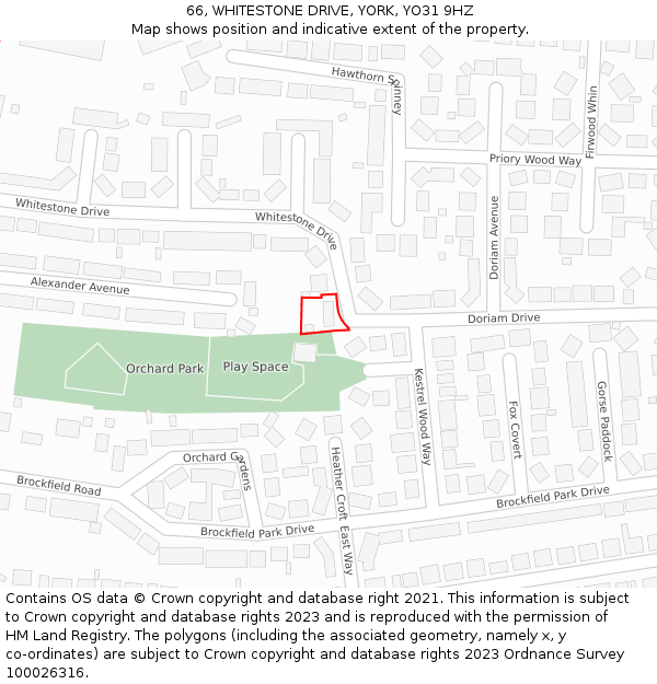 66, WHITESTONE DRIVE, YORK, YO31 9HZ: Location map and indicative extent of plot