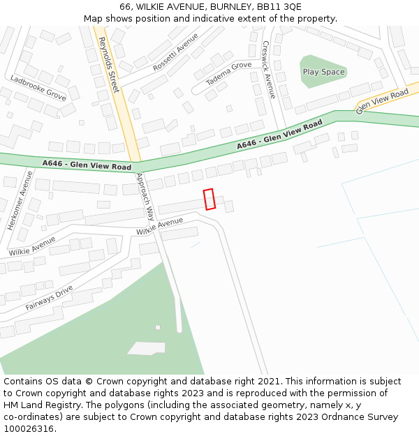 66, WILKIE AVENUE, BURNLEY, BB11 3QE: Location map and indicative extent of plot