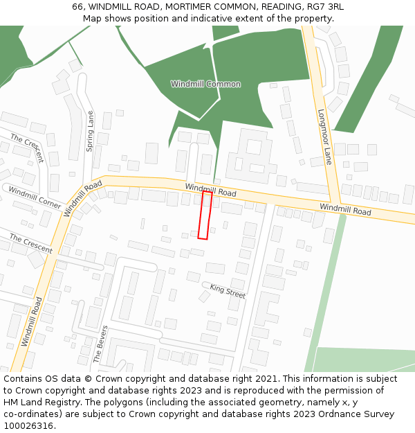 66, WINDMILL ROAD, MORTIMER COMMON, READING, RG7 3RL: Location map and indicative extent of plot