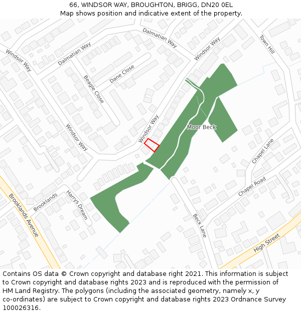 66, WINDSOR WAY, BROUGHTON, BRIGG, DN20 0EL: Location map and indicative extent of plot