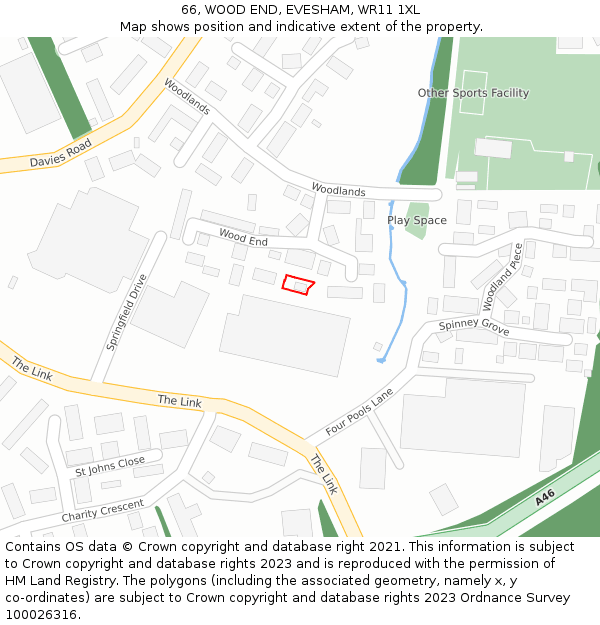 66, WOOD END, EVESHAM, WR11 1XL: Location map and indicative extent of plot