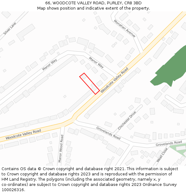 66, WOODCOTE VALLEY ROAD, PURLEY, CR8 3BD: Location map and indicative extent of plot