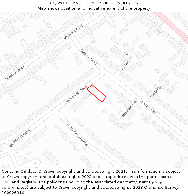 66, WOODLANDS ROAD, SURBITON, KT6 6PY: Location map and indicative extent of plot