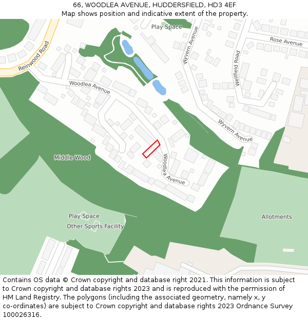 66, WOODLEA AVENUE, HUDDERSFIELD, HD3 4EF: Location map and indicative extent of plot