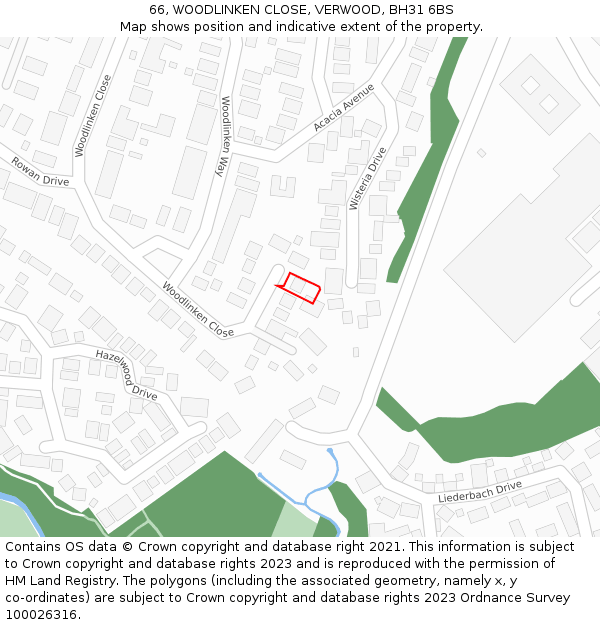 66, WOODLINKEN CLOSE, VERWOOD, BH31 6BS: Location map and indicative extent of plot