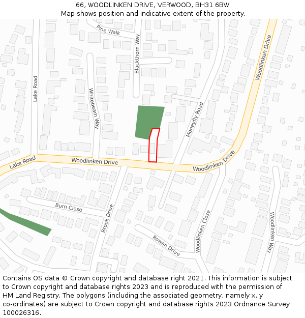 66, WOODLINKEN DRIVE, VERWOOD, BH31 6BW: Location map and indicative extent of plot
