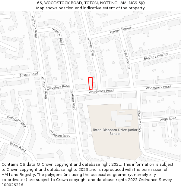 66, WOODSTOCK ROAD, TOTON, NOTTINGHAM, NG9 6JQ: Location map and indicative extent of plot