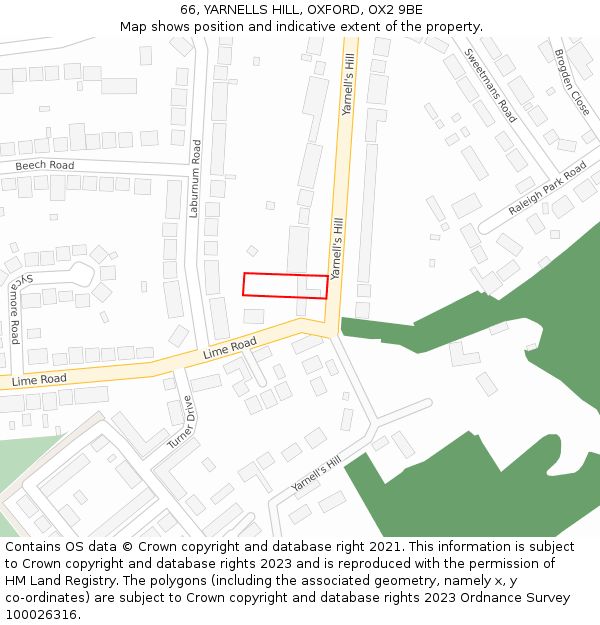 66, YARNELLS HILL, OXFORD, OX2 9BE: Location map and indicative extent of plot