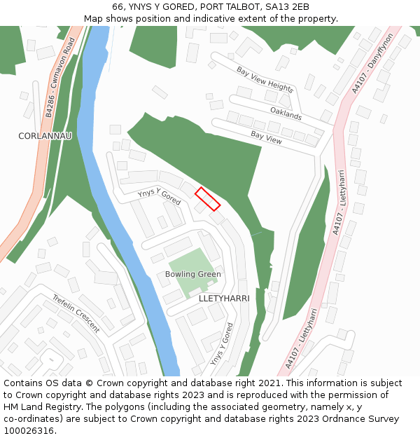 66, YNYS Y GORED, PORT TALBOT, SA13 2EB: Location map and indicative extent of plot