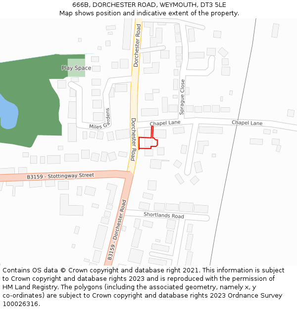 666B, DORCHESTER ROAD, WEYMOUTH, DT3 5LE: Location map and indicative extent of plot