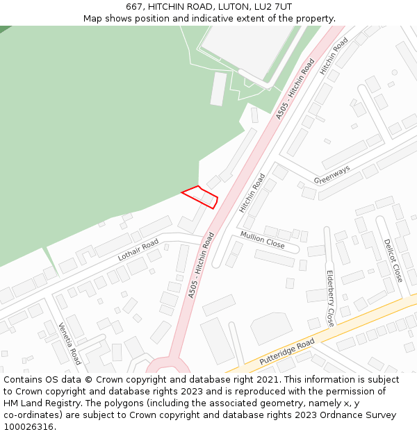 667, HITCHIN ROAD, LUTON, LU2 7UT: Location map and indicative extent of plot