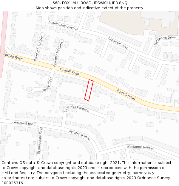 668, FOXHALL ROAD, IPSWICH, IP3 8NQ: Location map and indicative extent of plot