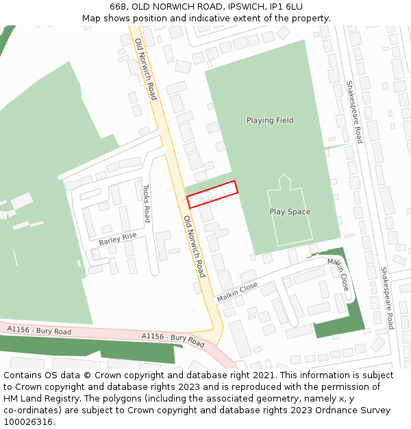 668, OLD NORWICH ROAD, IPSWICH, IP1 6LU: Location map and indicative extent of plot