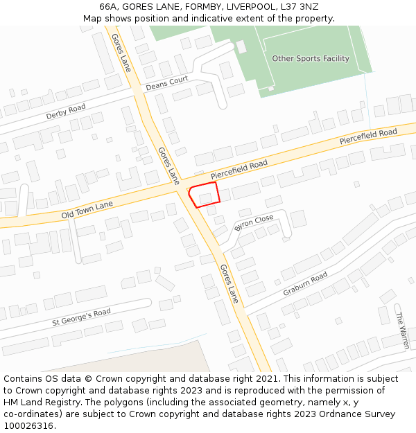 66A, GORES LANE, FORMBY, LIVERPOOL, L37 3NZ: Location map and indicative extent of plot